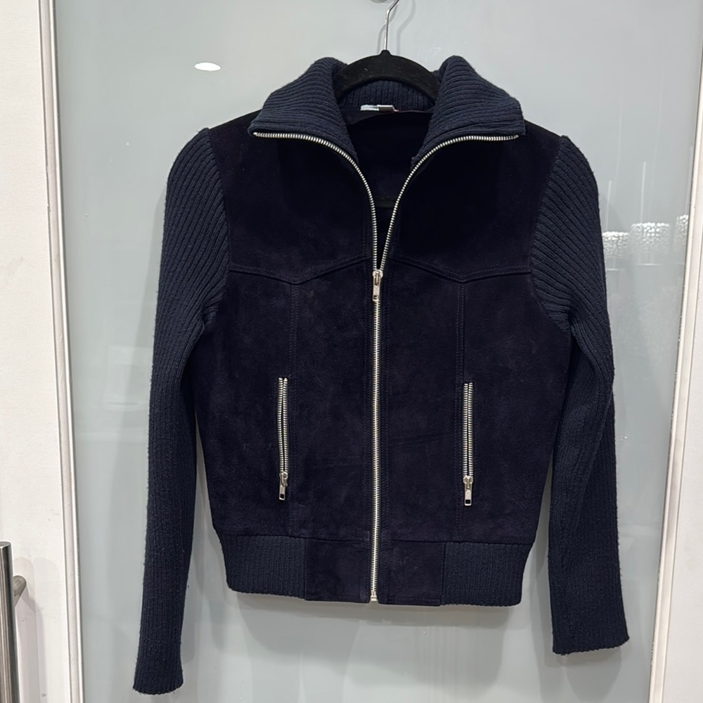 BDG Blue Women's Suede Leather Zip Up Knit Jacket Sz S